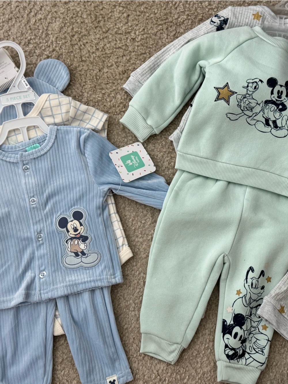 NWT. Disney Mint Green OR Baby Blue Mickey Baby Outfit Set